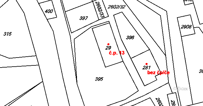 Dětřichov 13 na parcele st. 29 v KÚ Dětřichov u Svitav, Katastrální mapa