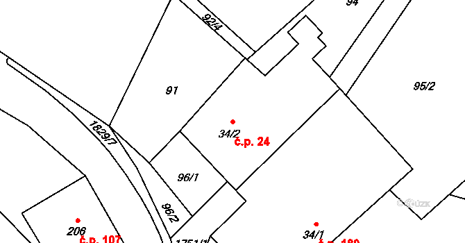 Karle 24 na parcele st. 34/2 v KÚ Karle, Katastrální mapa