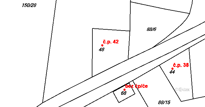 Jeřmaň 42, Bouzov na parcele st. 48 v KÚ Jeřmaň, Katastrální mapa