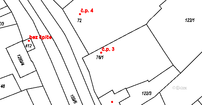 Pňovice 3 na parcele st. 76/1 v KÚ Pňovice, Katastrální mapa