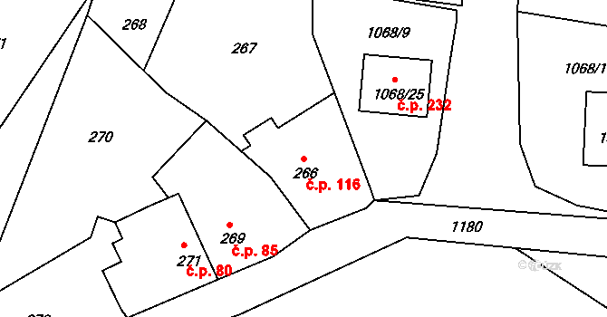 Holubov 116 na parcele st. 266 v KÚ Holubov, Katastrální mapa
