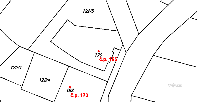 Chomutice 155 na parcele st. 170 v KÚ Chomutice, Katastrální mapa