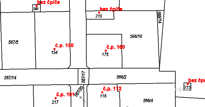 České Kopisty 160, Terezín na parcele st. 175 v KÚ České Kopisty, Katastrální mapa