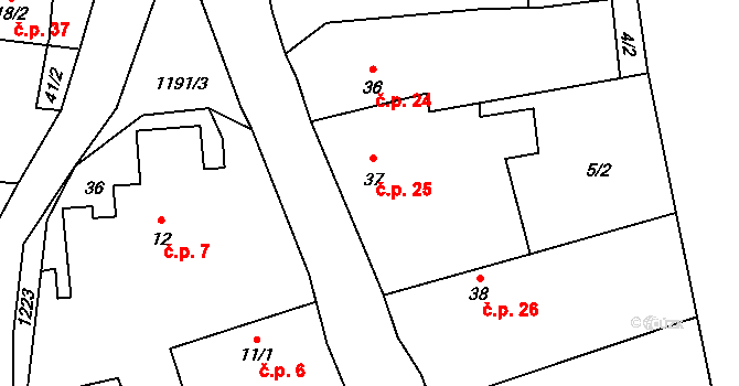 Litochovice nad Labem 25, Prackovice nad Labem na parcele st. 37 v KÚ Litochovice nad Labem, Katastrální mapa