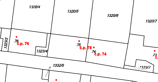 Vrbice 75 na parcele st. 75 v KÚ Vrbice u Roudnice nad Labem, Katastrální mapa