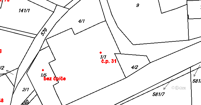 Bubovice 31, Volenice na parcele st. 1/1 v KÚ Bubovice u Březnice, Katastrální mapa