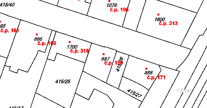 Holínské Předměstí 170, Jičín na parcele st. 887 v KÚ Jičín, Katastrální mapa