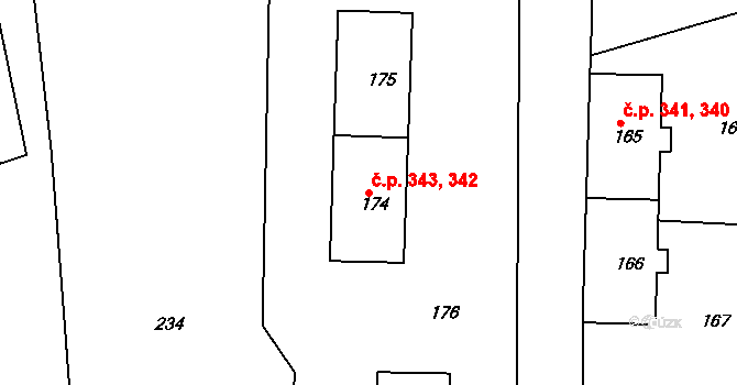 Neštěmice 342,343, Ústí nad Labem na parcele st. 174 v KÚ Neštěmice, Katastrální mapa