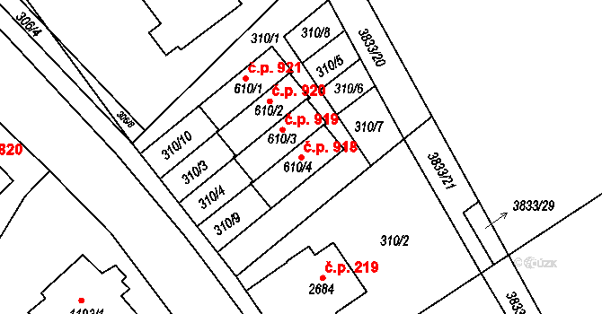 Žichlínské Předměstí 918, Lanškroun na parcele st. 610/4 v KÚ Lanškroun, Katastrální mapa