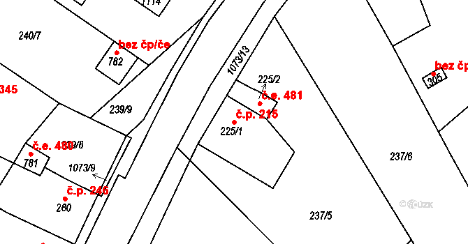 Bohosudov 215, Krupka na parcele st. 225/1 v KÚ Bohosudov, Katastrální mapa