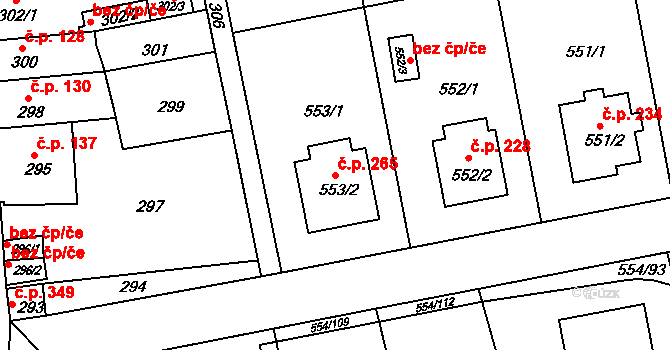 Čekanice 265, Tábor na parcele st. 553/2 v KÚ Čekanice u Tábora, Katastrální mapa