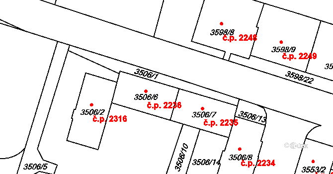 Teplice 2236 na parcele st. 3506/6 v KÚ Teplice, Katastrální mapa