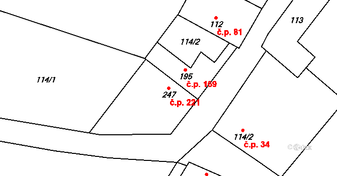 Čečelice 221 na parcele st. 247 v KÚ Čečelice, Katastrální mapa