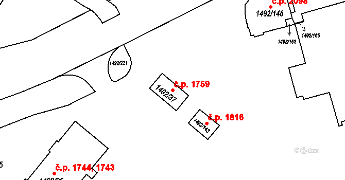 Sokolov 1759 na parcele st. 1492/37 v KÚ Sokolov, Katastrální mapa