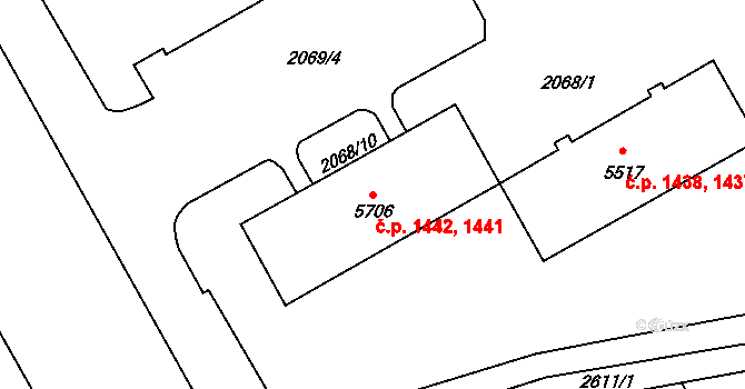 Cheb 1441,1442 na parcele st. 5706 v KÚ Cheb, Katastrální mapa