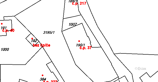 Jílové 37 na parcele st. 190/1 v KÚ Jílové u Děčína, Katastrální mapa