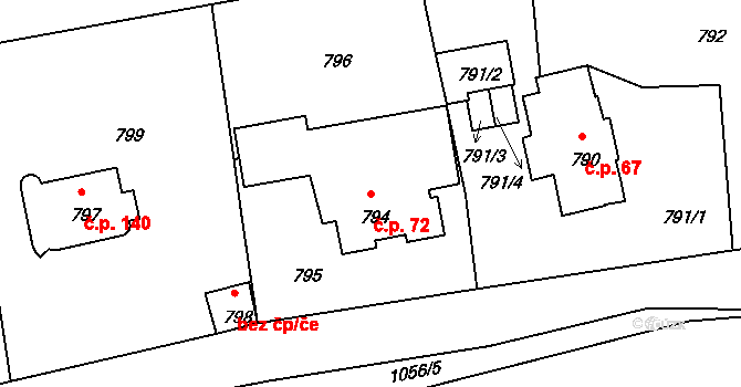 Hodkovičky 72, Praha na parcele st. 794 v KÚ Hodkovičky, Katastrální mapa