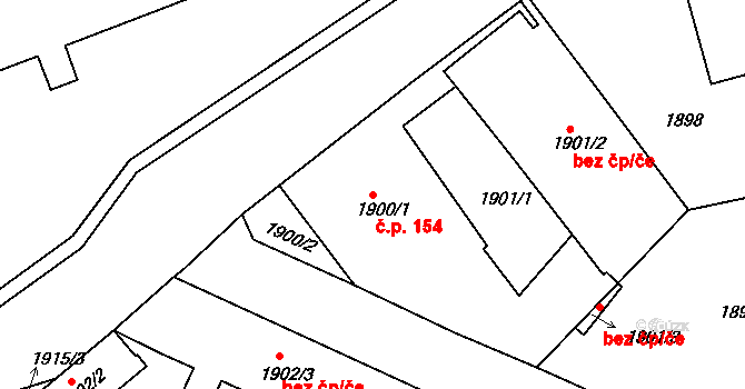 Zdice 154 na parcele st. 1900/1 v KÚ Zdice, Katastrální mapa