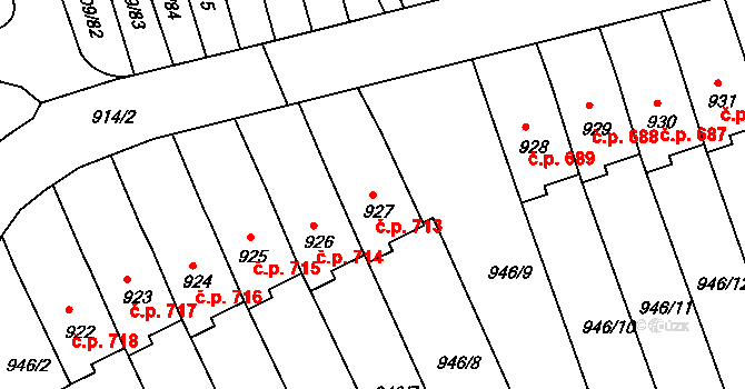 Sedlčany 713 na parcele st. 927 v KÚ Sedlčany, Katastrální mapa