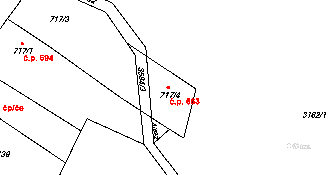 Dvůr Králové nad Labem 663 na parcele st. 717/3 v KÚ Dvůr Králové nad Labem, Katastrální mapa