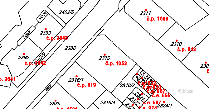 Chomutov 1052 na parcele st. 2315 v KÚ Chomutov I, Katastrální mapa