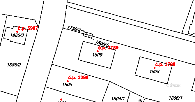 Chomutov 3789 na parcele st. 1809 v KÚ Chomutov I, Katastrální mapa