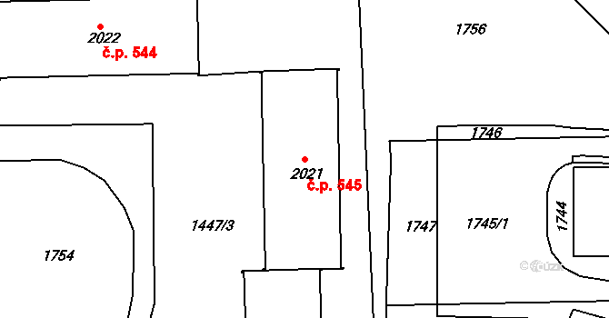 Hodkovice nad Mohelkou 545 na parcele st. 2021 v KÚ Hodkovice nad Mohelkou, Katastrální mapa
