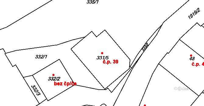 Černice 39, Plzeň na parcele st. 331/5 v KÚ Černice, Katastrální mapa