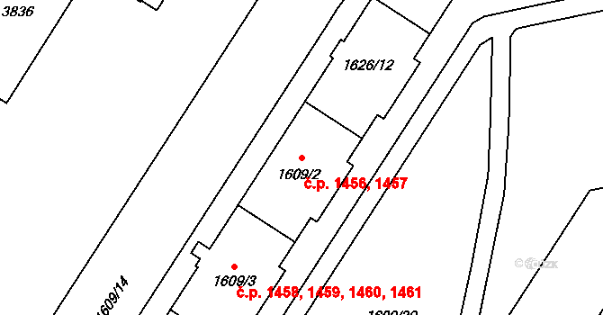 Bolevec 1456,1457, Plzeň na parcele st. 1626/12 v KÚ Bolevec, Katastrální mapa