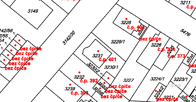 Lobzy 401, Plzeň na parcele st. 3231 v KÚ Plzeň, Katastrální mapa