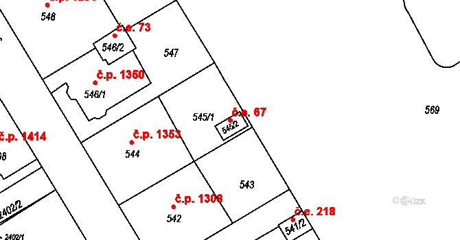 Rumburk 1 67, Rumburk na parcele st. 545/2 v KÚ Rumburk, Katastrální mapa