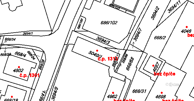 Žamberk 1313 na parcele st. 5040/1 v KÚ Žamberk, Katastrální mapa