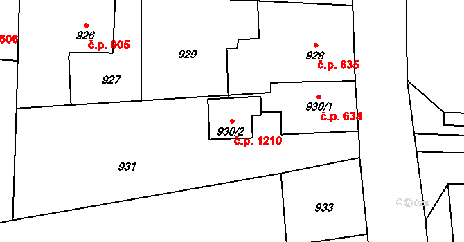 Dolní Lutyně 1210 na parcele st. 930/2 v KÚ Dolní Lutyně, Katastrální mapa