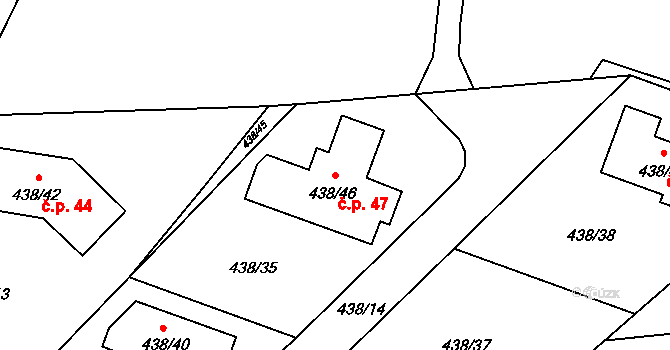 Chlum 47, Zlín na parcele st. 438/46 v KÚ Lhotka u Zlína, Katastrální mapa