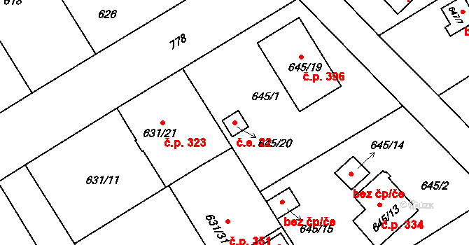 Josefov 22, Jaroměř na parcele st. 645/20 v KÚ Josefov u Jaroměře, Katastrální mapa