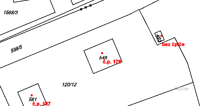Sedlec 176, Karlovy Vary na parcele st. 548 v KÚ Sedlec u Karlových Var, Katastrální mapa