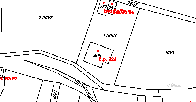 Ryžoviště 224 na parcele st. 405 v KÚ Ryžoviště, Katastrální mapa