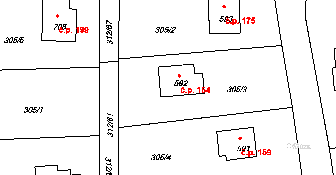 Krhanice 164 na parcele st. 592 v KÚ Krhanice, Katastrální mapa