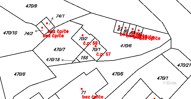 Jesenice 57, Okrouhlá na parcele st. 70/1 v KÚ Jesenice u Chebu, Katastrální mapa