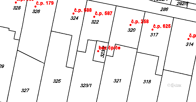 Střelice 43769217 na parcele st. 323/2 v KÚ Střelice u Brna, Katastrální mapa