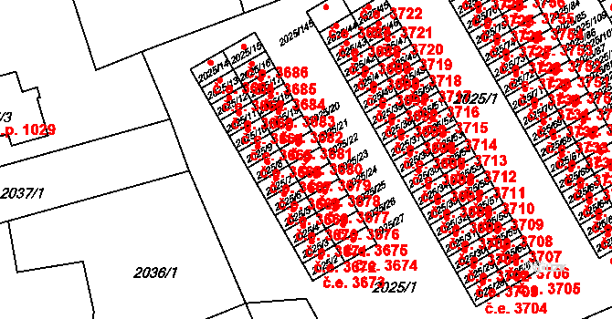 Prostřední Suchá 3679, Havířov na parcele st. 2025/22 v KÚ Prostřední Suchá, Katastrální mapa