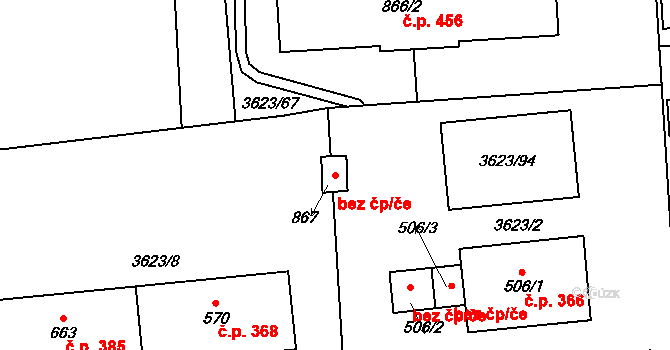 Kožlany 46373217 na parcele st. 867 v KÚ Kožlany, Katastrální mapa