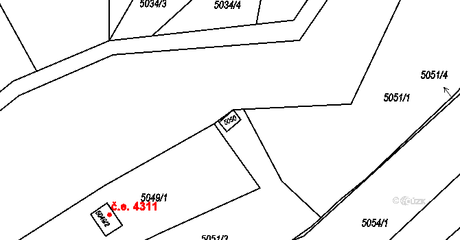 Znojmo 49544217 na parcele st. 5050 v KÚ Znojmo-město, Katastrální mapa