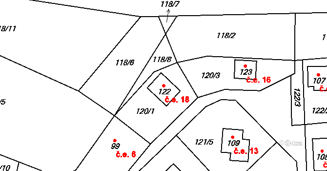 Chacholice 18, Chrast na parcele st. 122 v KÚ Chacholice, Katastrální mapa