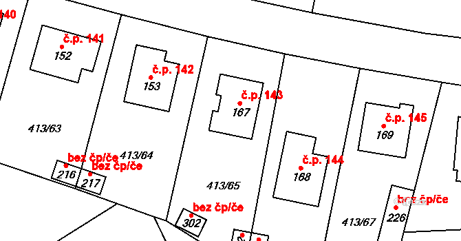 Kovářov 143 na parcele st. 167 v KÚ Kovářov, Katastrální mapa
