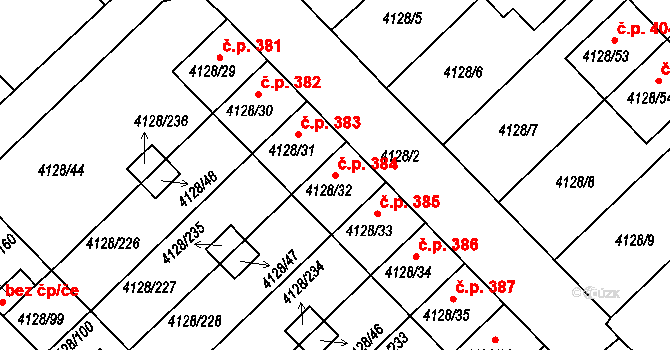 Choceňské Předměstí 384, Vysoké Mýto na parcele st. 4128/32 v KÚ Vysoké Mýto, Katastrální mapa