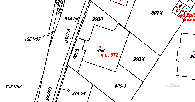 Jeseník 672 na parcele st. 899 v KÚ Jeseník, Katastrální mapa