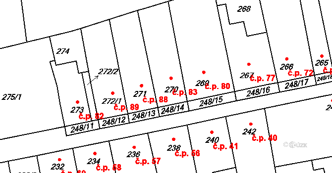 Svinařov 83 na parcele st. 270 v KÚ Svinařov u Kladna, Katastrální mapa