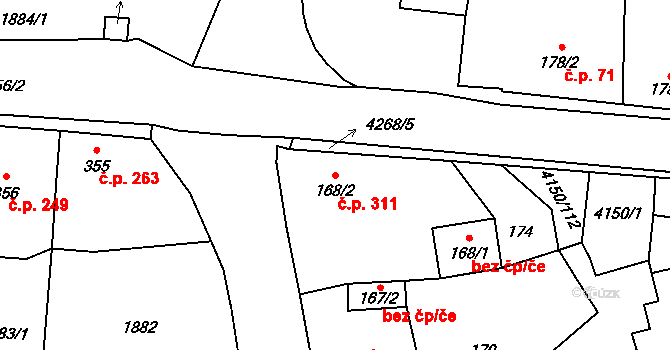 Kožlany 311 na parcele st. 168/2 v KÚ Kožlany, Katastrální mapa