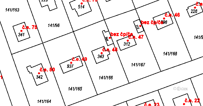 Dolní Jirčany 48, Psáry na parcele st. 343 v KÚ Dolní Jirčany, Katastrální mapa